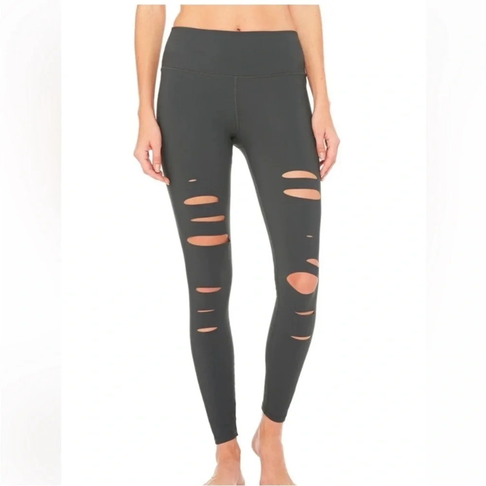ALO High-waist ripped warrior legging Gray Medium